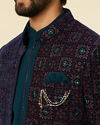 alt message - Manyavar Men Dark Blue-Teal Blue Indo Western Set image number 1